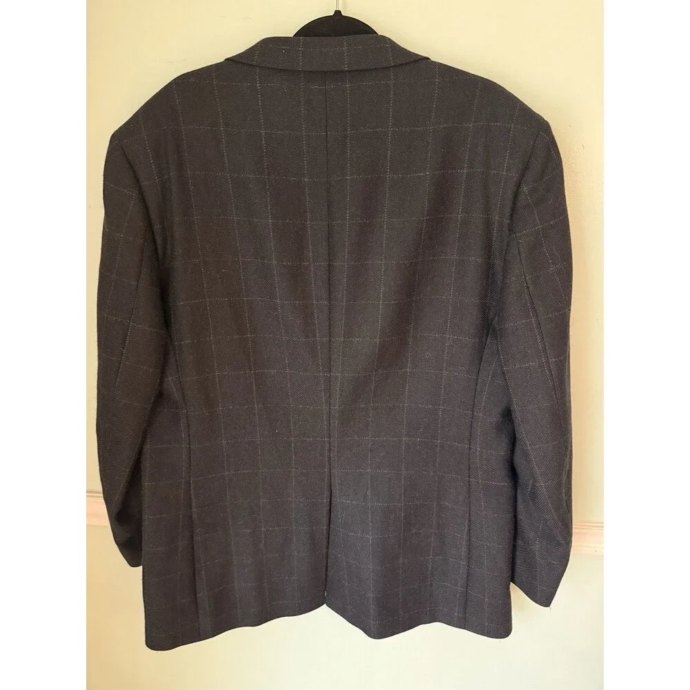 JOS A BANK mens charcoal gray GRID WINDOWPANE wool sport coat jacket blazer 44 L